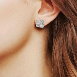 John Hardy STERLING SILVER MODERN CHAIN COLLECTION DIAMOND SQUARE STUD EARRINGS